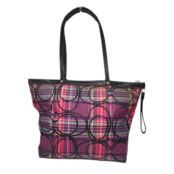 Coach Purse Wallet Set Hot Pink Purple Plaid Tartan Hobo Shoulder Sparkly 2010 - Picture 3 of 15